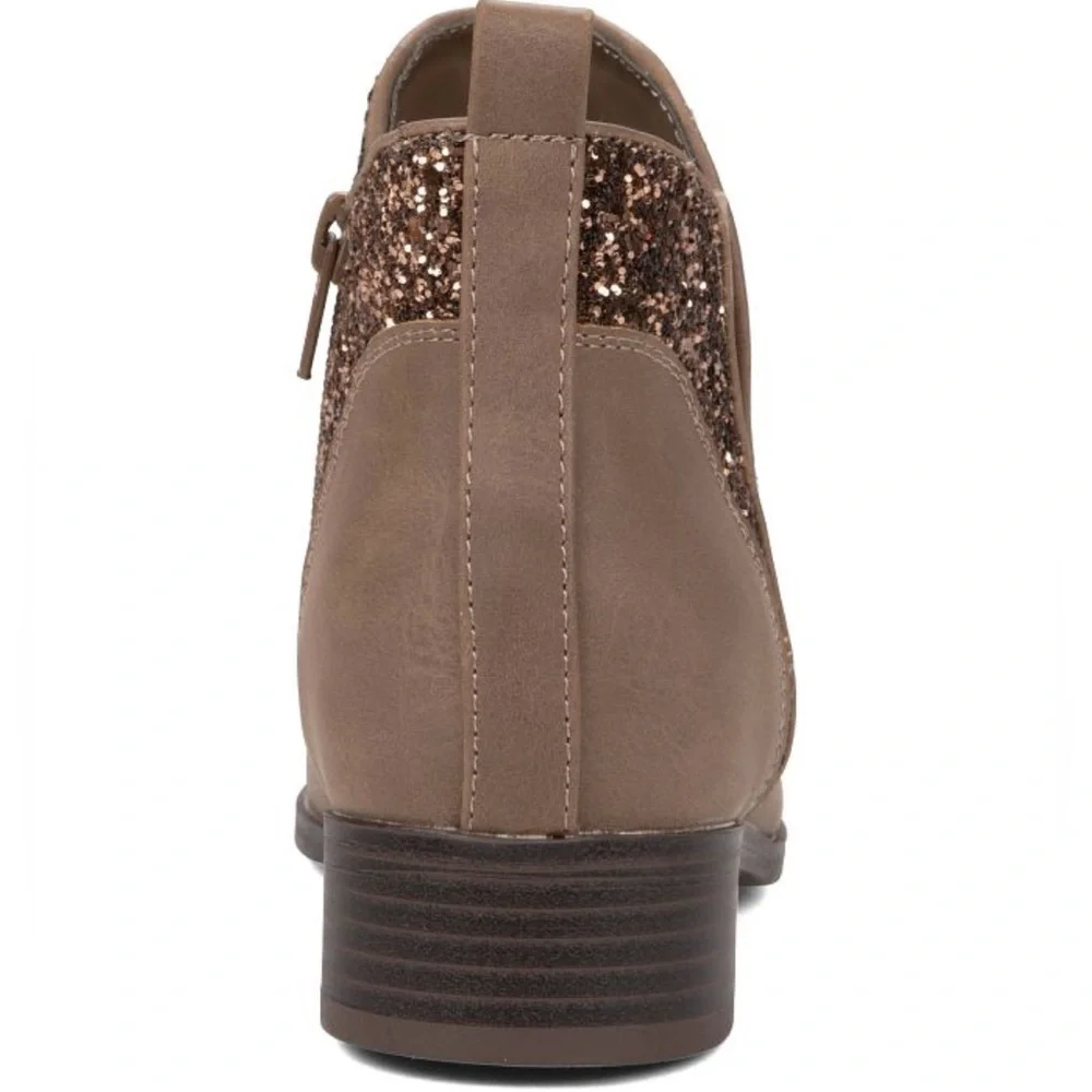 Mia Finche Brown Meadow Glitter Ankle Boots Zipper Inner Ankle Size 3  Kids. NWT